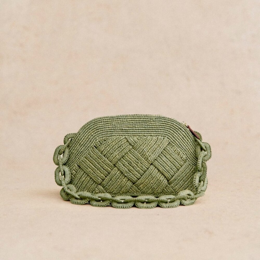 Sezane Isabelle Braided Raffia Bag in Pistachio